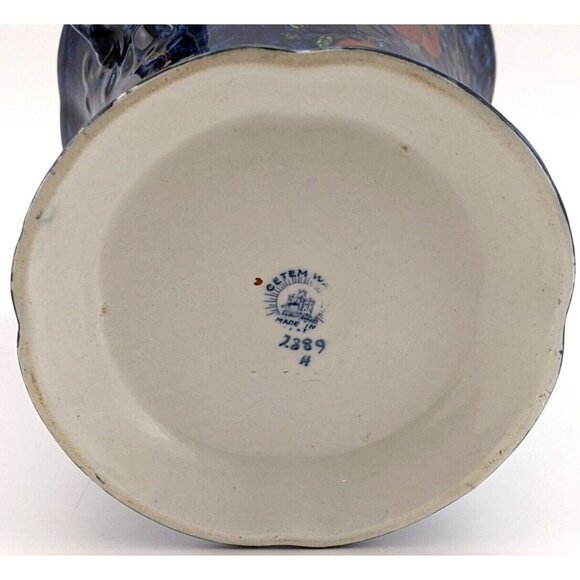 Vintage Maling Cetem Ware Blue Plum and Orchard Vase with Handles - Picture 6 of 12